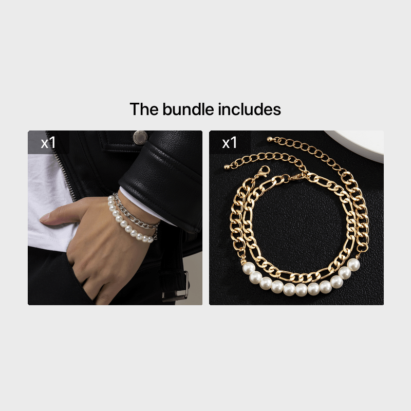 2pcs Men's Pearl Panel Bracelet Set